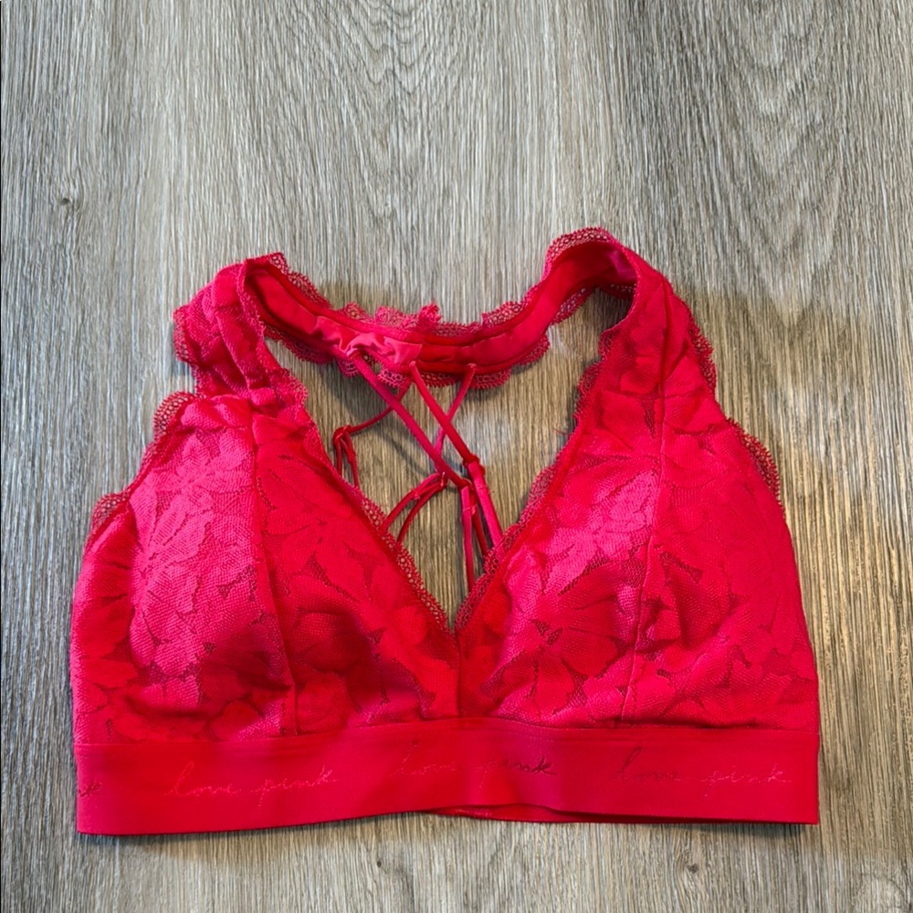 PINK Victoria's Secret Red Lace Wireless Bralette